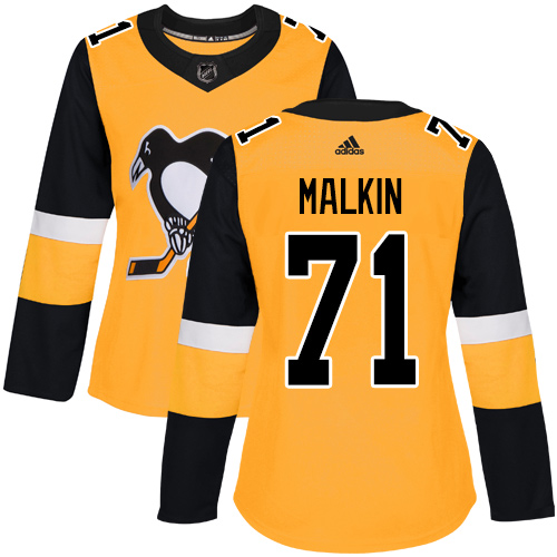 Adidas Penguins #71 Evgeni Malkin Gold Alternate Authentic Women's Stitched NHL Jersey